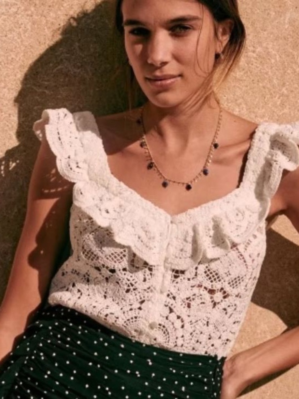 Sézane White Crochet Lace Button Top | Size 38 (US 6) - Picture 3 of 9